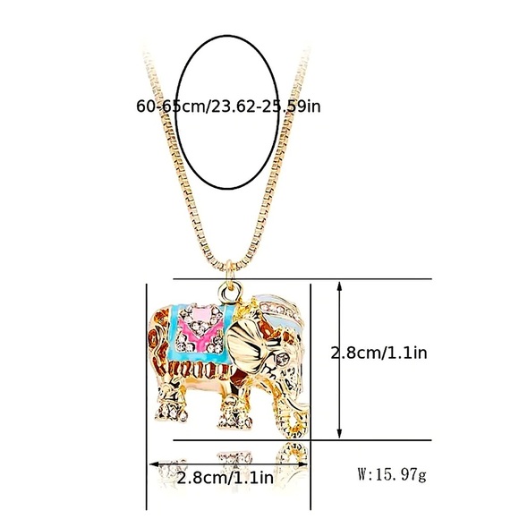 Gold-Plated Elephant Charm Necklace Symbol Strength Wisdom Rhinestone Multicolor - Picture 7 of 7